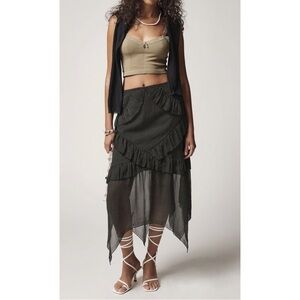 Urban Outfitters Ruffle Polka Dot Midi Skirt Fairy Core Black